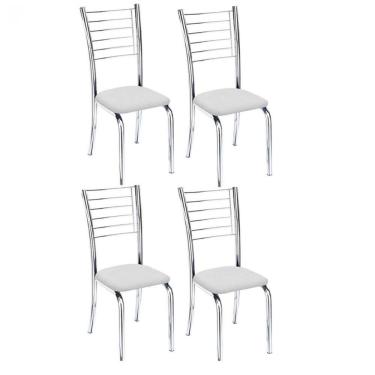 Imagem de Kit 4 Cadeiras De Jantar Lara Cromada Para Cozinha Assento Sintético Branco - Aurora Line