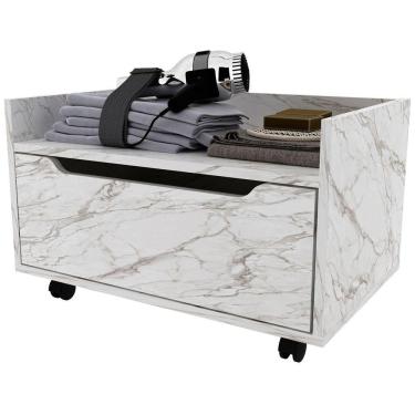 Imagem de Balcão Para Gabinete De Banheiro 1 Gaveta Com Rodízio Mármore Branco