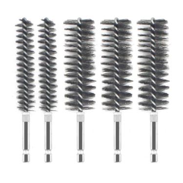 Imagem de Escova de aço inoxidável para furadeira elétrica, 5 peças, conjunto de escovas de limpeza de furo de 15 mm/25 mm para limpeza de tubos de cobre de metal, escova de arame abrasiva com haste sextavada