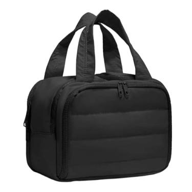 Imagem de predolo Bolsa de higiene pessoal de viagem, bolsa de cosméticos com zíper e divisórias, organizador de maquiagem para casa, praia, acampamento, produtos de, Preto