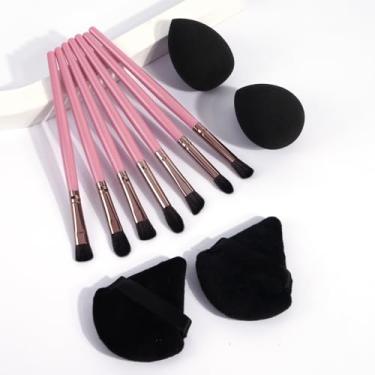 Imagem de Conjunto de 11 pincéis de maquiagem e puff, macio e fofo, adequado para todos os tipos de pele, suave no rosto, ideal para base, blush e sombra (rosa)