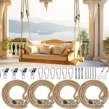 Imagem de Seenelling Pacote com 4 kit de cordas giratórias para varanda com alças para cama com capacidade para 362 kg corda de cânhamo ajustável resistente para varanda jardim playground
