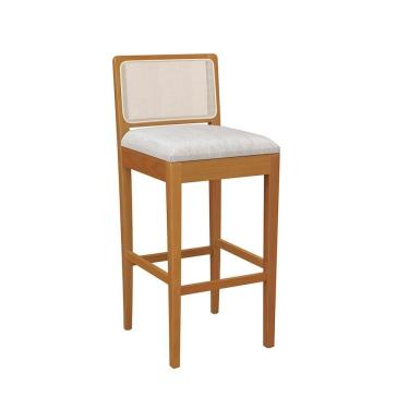 Imagem de Banqueta Em Madeira Maciça Sara Kappesberg Linho Mescla Claro Tela Bege