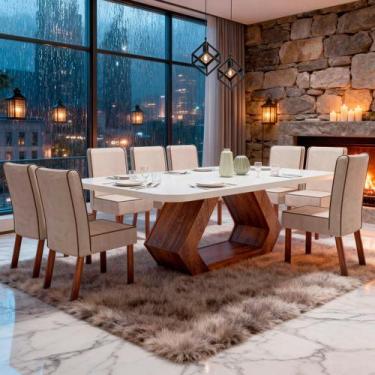 Imagem de Sala de Jantar 220x110 Lottus MDF/Vidro Off 8 Cadeiras Bom Pastor, Bas