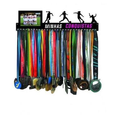 Imagem de Porta Medalha Futebol Fem Porta Retrato P/ Até 100 Medalhas - QUADRO D