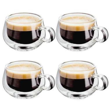 Imagem de Xícara Café Vidro Duplo 150ml Kit 4 Unidades Caneca de Vidro - Majesti