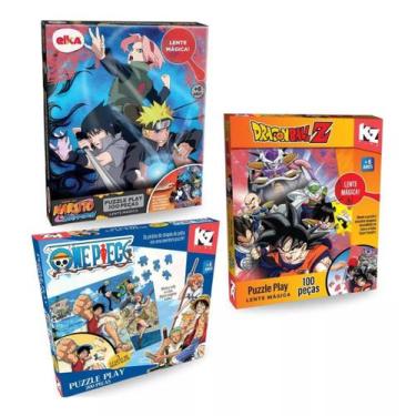 Imagem de Kit 3 Jogos Quebracabeça One Piece E Naruto E Dragon Ball Brinquedo de