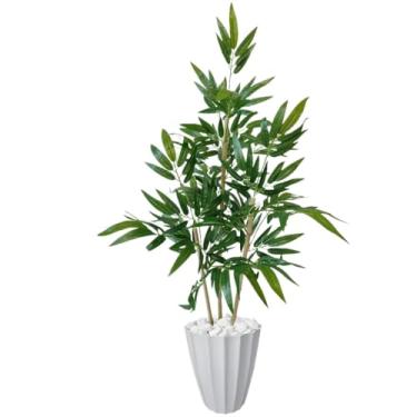 Imagem de Bambu Artificial, Bambu Artificial Mosso Planta Grande Vaso Decorativo Pedra, 110×45cm(Liso Branco)
