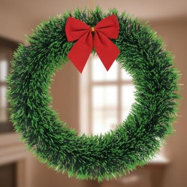 Imagem de Guirlanda De Natal Luxo Decorada Porta Natalina Verde Festão Laço Vermelho 25cm Natal Verde e Nevada(1 UNIDADE VERDE)