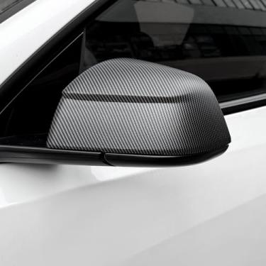 Imagem de ZiWen Capa de espelho retrovisor de porta preta brilhante de fibra de carbono esportiva para Tesla Model Y Juniper 2026 2027 (impressão de fibra de carbono fosco)