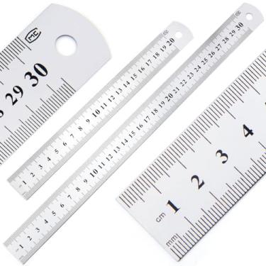 Imagem de 2 réguas de metal, 2 tamanhos de réguas de borda reta com polegadas métricas - 20 cm + 30 cm - régua de aço inoxidável para desenho, medição de precisão, maquinista, construção, artesanato