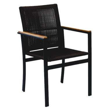 Imagem de Cadeira Poltrona Amélia Premium Corda Náutica Baços Madeira Para Jardim Jantar Piscina Preto