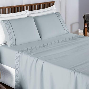Imagem de Jogo De Lençol King Infinity 300 Fios Bordado 4 Peças Cor Cinzaa