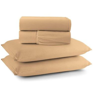 Imagem de Jogo De Cama Lençol Sereno Casal Em Malha Algodão 4 Peças Mostarda 100% Algodão