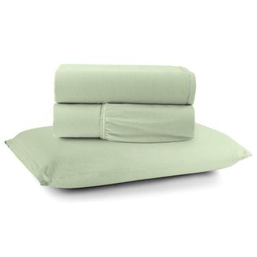 Imagem de Jogo De Cama Lençol Sereno Solteiro 3 Peças Em Malha Algodão Verde 100% Algodão