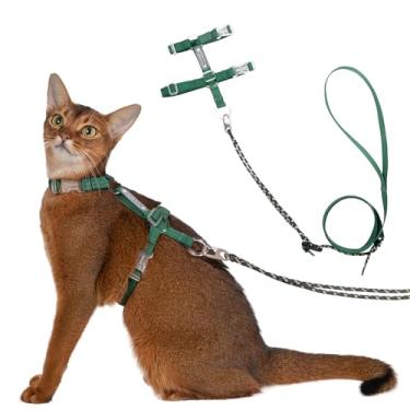 Imagem de Sovarin Conjunto de coleira e coleira para gatos – Arnês verde leve e macio à prova de fuga, peitoral ajustável para viagem para animais de estimação para caminhar, fácil de controlar, confortável ao