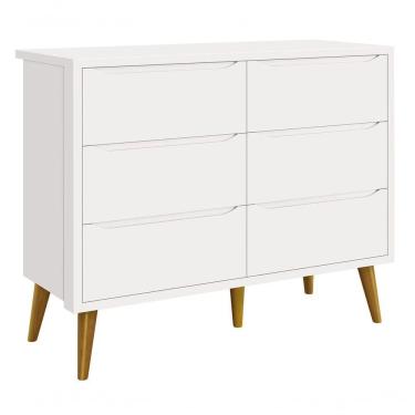 Imagem de Cômoda 6 Gavetas Théo New Branco Fosco Com Madeira - Moveisaqui