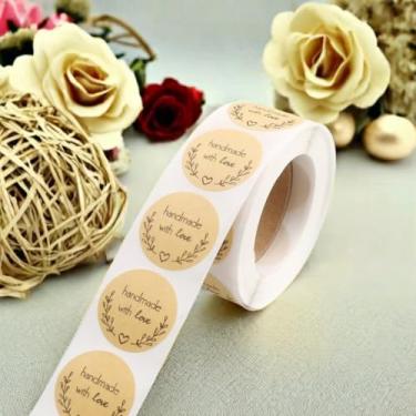 Imagem de 500 peças de etiquetas de presente de 2,5 cm, adesivos autoadesivos de papel kraft feitos à mão com adesivos de amor para sacos de presente de aniversário, casamento, cartões comemorativos, embalagem