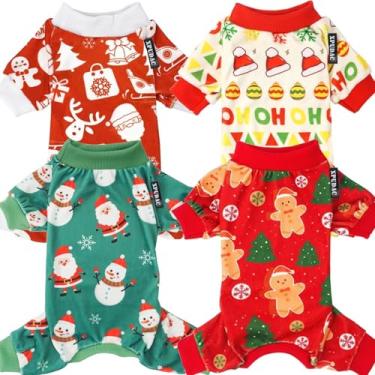 Imagem de XPUDAC Roupa De Natal Para Cachorro, 4 Peças, Pijama De Papai Noel, Roupas Para Animais De Estimação, Boneco De Neve, Trajes De Pijama Para Cães, Menina, Menino, Vermelho Verde Grande