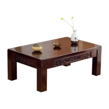 Imagem de Mesa lateral de chá de tatame japonês, mesa baixa tradicional, mesa de chão japonesa, mesa de altar baixa para meditação de madeira maciça pequena mesa baixa simplista de madeira de olmo antigo piso