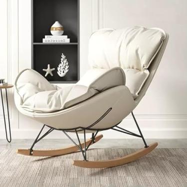 Imagem de FENOKD Cadeira de balanço estofada moderna para sala de estar, quarto, cadeira de lazer com função de planador de balanço e base de madeira maciça (tamanho único bege)