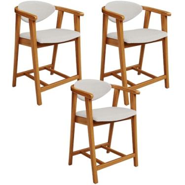 Imagem de Kit 03 Banquetas Baixa Cozinha Sala de Jantar Bancada Cecília L02 Bouclê Cru - Lyam Decor