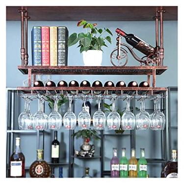 Imagem de Rack de vinho europeu duplo invertido rack de vidro alto pendurado rack de vinho bar suporte de copo pendurado em mesa enfeites de vinho para casa (cor: preto tamanho: 80 * 30 cm)