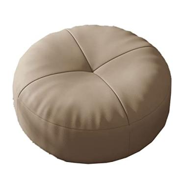 Imagem de ZABEES Banqueta de couro para descanso para os pés pequena banqueta redonda para futon almofada banco de entrada para troca de sapato banco baixo para sala de estar assento acolchoado