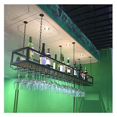Imagem de Prateleira de teto para decoração de teto rack de vinho prateleira de decoração ajustável em altura, prateleira de teto de madeira maciça de ferro retrô de camada única, para bares/restaurantes