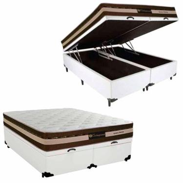 Imagem de Cama Box Baú Queen Sintético + Colchão Esplendor Molas Ensacadas Luckspuma 158x198x75 Cor:branco