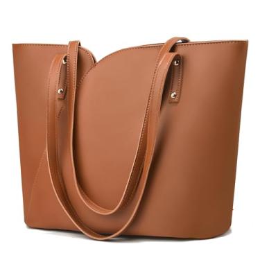 Imagem de ALARION Bolsa feminina de couro sintético macio bolsa de ombro feminina com zíper bolsa grande bolsa de ombro, Marrom, Large