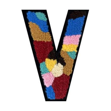 Imagem de 1 Patch de letra de chenille de ferro de camuflagem de 11,4 cm – Adesivos do alfabeto para roupas, jaquetas, mochilas, chapéus para decoração personalizada, nome personalizado e artesanato. (V)