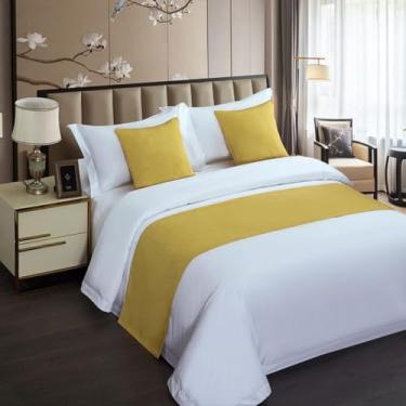 Imagem de Cachecol para cama de hotel, colchas, simples, luxuoso, decorativo, resistente a vincos, roupa de cama, proteção para quarto, toalha de cauda de cama para cama de solteiro queen king size - amarelo||