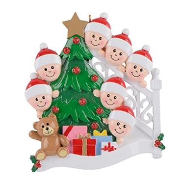 Imagem de MAXORA Enfeite de família feliz de manhã de Natal personalizado 7 elfos espiando personalizado para crianças, netos, primos, irmãos