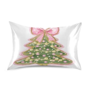 Imagem de ATTX Fronha de almofada de árvore de Natal com laço rosa com fecho de envelope para cabelo e pele, macia, respirável, suave, ambos os lados, capa de almofada de seda refrescante (tamanho padrão 50 x