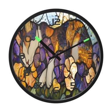 Imagem de SEHANY Pintura esmaltada de relógio de parede de gato, silencioso, sem tique-taque, relógio redondo operado por bateria, controle de som, luz noturna, relógios de parede para sala de estar, cozinha