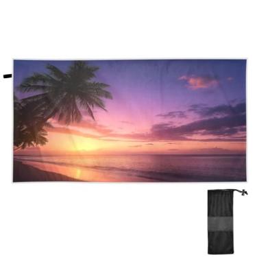Imagem de ATTX Toalha de praia com palmeiras do pôr do sol do oceano, 79 x 188 cm - Cobertor de microfibra leve de secagem rápida e resistente à areia para piscina, ioga, academia e viagens | Esportes de banho