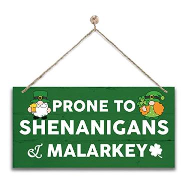 Imagem de Gkwa Decoração De Madeira Engraçada Para O Dia São Patrício, Placa Arte Parede Impressa Com "Prone To Shenanigans And Malarkey", Placas Casa Penduradas Na Porta, Rústica Irlandesa Fazenda