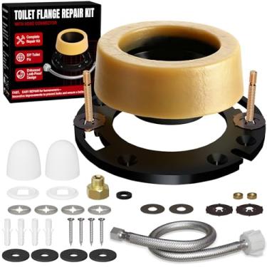 Imagem de Kit de substituição de anel de cera de vaso sanitário extra grosso com flange e linha de abastecimento de água de 40.6 cm (7/20.3 cm Ballcock x 3/20.3 cm Comp) – Kit de instalação de vaso sanitário