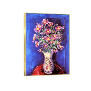 Imagem de BMZFYBS Pintura de arte de parede de flores - imagem de decoração vintage - buquê de flores 2 - impressões em tela de moldura dourada para sala de estar 50 x 70 cm 20 x 27 pol