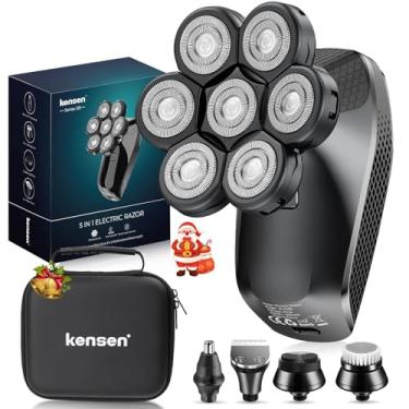 Imagem de Barbeadores de cabeça 7D para homens carecas, barbeadores de cabeça careca 5 em 1 para homens, presente de Natal, aparador de pelos e barba, à prova d'água, IPX6, com estojo de viagem, barbeador de