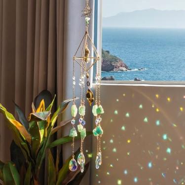 Imagem de Apanhador solar de cristal de fluorita verde, pingente de vidro Dreamsum para pendurar na janela, prismas, sino de vento, arco-íris, apanhador de sol para casa, jardim, varanda para amantes, pais