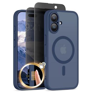 Imagem de Capa magnética para iPhone 16 com botão de controle de câmera, compatível com MagSafe, [proteção total da câmera] [protetor de tela de privacidade] Capa de telefone transparente fosca antiderrapante