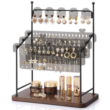 Imagem de Organizador de brincos, suporte de exibição de brincos com 3 quadros de armazenamento de brincos, 568 furos, organizador de joias com suporte de gancho para colar de brincos, grandes torres de