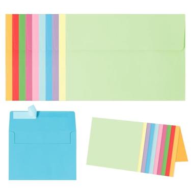 Imagem de Cartões e envelopes em branco, 12 x 18 cm, pacote com 30 cartolina dobrada com convites sortidos de 10 cores com 30 envelopes A7 correspondentes, cartões de agradecimento em branco, para bricolage