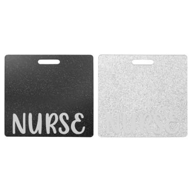 Imagem de PATIKIL Porta-cartão de crachá, 2 peças com glitter porta-cartão de identificação horizontal acessórios de identificação de nome para mulheres, colegas de trabalho, presentes de trabalho, preto/prata