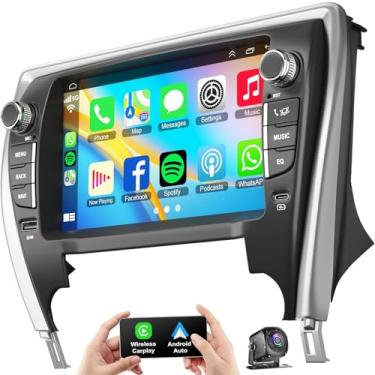 Imagem de Rádio estéreo 4G + 64G com chave para Toyota Camry 2015-2017 com carpaly sem fio e Android Auto, tela sensível ao toque QLED de 10,2 polegadas, suporta navegação GPS/Bluetooth/câmera de backup/WiFi