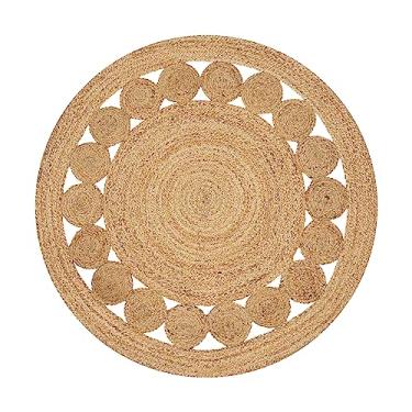 Imagem de Savi Home Tapete de área de juta tecido à mão - redondo de 2,4 m - bege natural - tapete reversível trançado bege vintage rústico - tapetes ecológicos para fazenda, quarto, cozinha, sala de estar