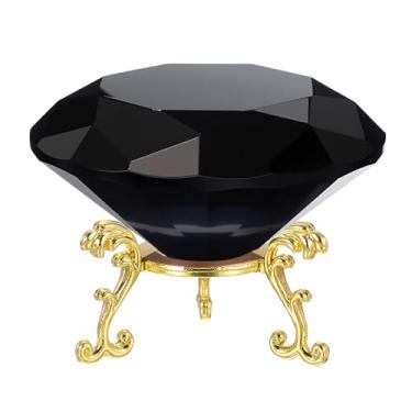 Imagem de PATIKIL Peso de papel de cristal de diamante, peso de papel de cristal de 80 mm / 3,15" com base de metal dourado 19 para decoração de mesa de escritório em casa, enfeites de festa de casamento, preto