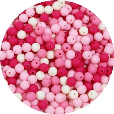 Imagem de 500 peças de contas redondas de acrílico fosco 8 mm contas espaçadoras com orifício para pulseira faça você mesmo, colar, brincos, chaveiro, joias, suprimentos artesanais, série rosa fosco